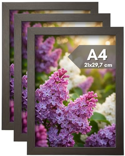 NOOGUI - Bilderrahmen a4 - Schwarzes Holz - 21×30 cm - Mit Antireflex‑Plexiglas - Für Fotos, Urkunden, Poster oder Puzzle - Vertikale und horizontale Positionierung - Stärke 2 cm - 3er-pack