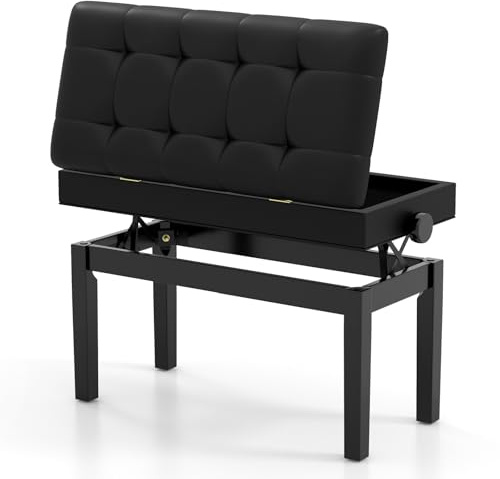 COSTWAY Leather Piano Bench, 76x36x58cm Height Adjustable Keyboard Duet Seat with Padded Cushion, Storage Compartment, Classic Piano Dressing Table Stool for Kids Adults