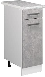 Vicco Unterschrank R-Line, Beton, 30 cm | mit Schublade, mit Arbeitsplatte, geeignet zur platzsparenden Aufbewahrung in Küchenzeilen