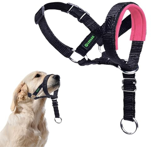 ILEPARK Hundehalfter mit Sicherheitsgurt, Kopfgeschirr für Hunde, um das Ziehen zu stoppen, verstellbar und leicht zu kontrollieren (M, Rosa)
