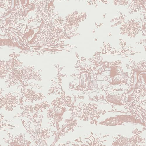 Yomshi Selbstklebende Tapete Vintage 41×300cm Vinyl Klebefolie Baum und Tier Tapete Wasserdicht Wandschutzfolie Rosa Blumentapete Möbelfolie für Schlafzimmer Wohnzimmer Küche