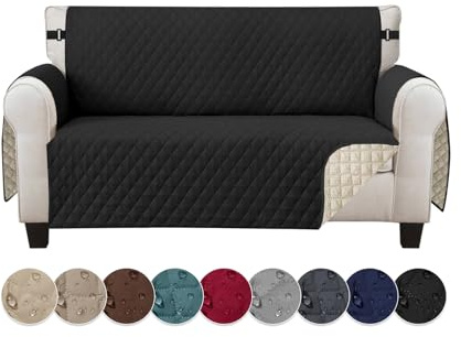 Jaotto Sofabezug 2 Sitzer wasserdichte Sofa Überzug mit Armlehnen Antirutsch Sofaschoner Sofaüberwurf Reversible Gesteppte Couch überzug für Haustiere Katzen Hunde,Schwarz