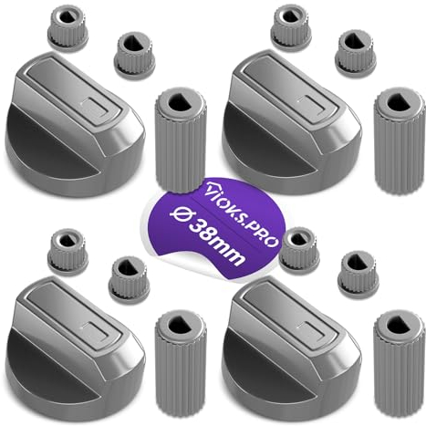 Viоks.pro Herd Schalter Drehknopf 4x Set 38mmØ - Knebel Drehknopf Ofen mit Adaptern 16-teilig - Knöpfe & Schalter für Backöfen & Herde/Drehknopf Elektroherd & Gasherd Zubehör