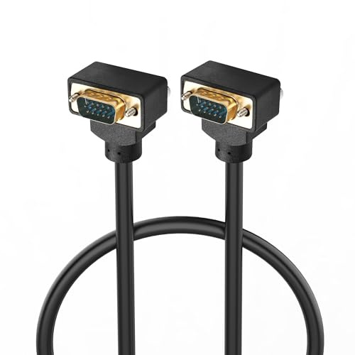 PNGKNYOCN 90 Grad VGA zu VGA Kabel 0.5M, Down Bend Angle VGA Male zu Down Bend Angle VGA Male 15 Pin Full HD 1080P Hochauflösendes Videokabel (0.5M)