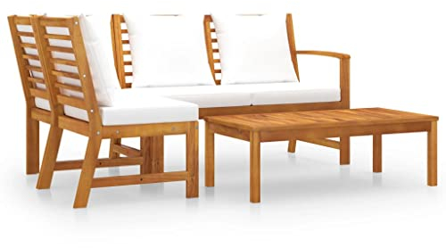 KOIECETA 4-TLG. Garten-Lounge-Set mit Auflagen Creme Massivholz Akazie