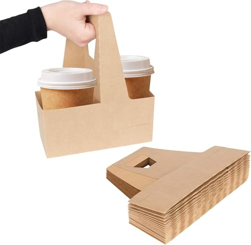 Lot de 250 porte-gobelets jetables en carton kraft pour 2 tasses avec poignée pour boissons chaudes ou froides
