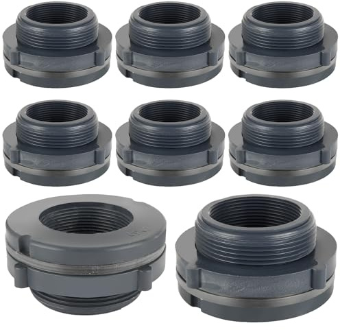 FVIEXE 8PCS 2 Inch PVC Bulkhead Fitting, Double Threaded Bulkhead Water Tank Connector for Rain Barrels, Aquariums, Water Tanks