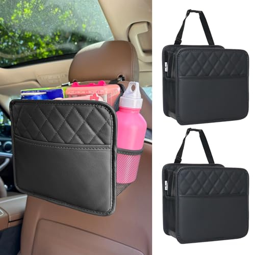Noaman 2 Pack PU Leather Car Seat Storage Organizer with 3 Pockets Backseat Car Organizer 2 in 1 Car Trash Bag Can 8 Liters Large Capacity Multifunction Car Essentials interior Accessories Black