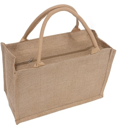 Enigmaire Borsa della Spesa in Iuta, Impermeabile, con Chiusura Zip, per Spesa, Picnic, Medium, Extra Large, Beige