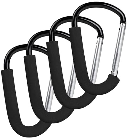LALAGO Gancho de Carro de Bebé, 4 piezas 16 * 10cm Buggy Mosquetones, Universales Momia Clip, Ganchos Carrito Bebé, Multi-propósito Pesado D-Ring Clip para Colgar Pañales, Bolsas de Compras