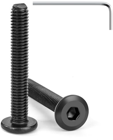 Tunejoy Flachkopfschrauben Schwarz M6 x 40 mm Flachkopf Schrauben Edelstahl A2 V2A Möbelschrauben Innensechskant Vollgewinde mit Inbusschlüssel 20 Stück