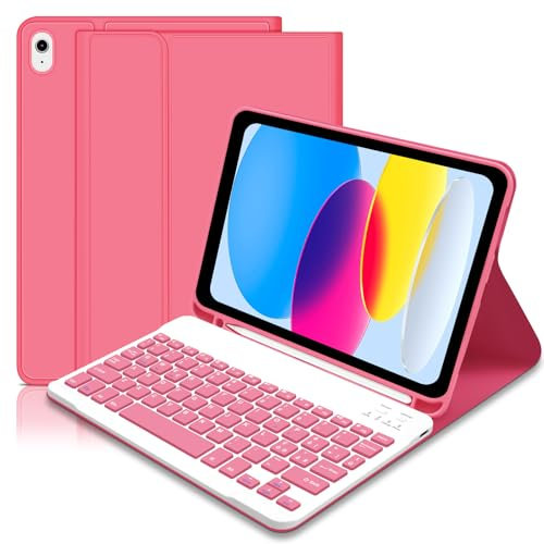 Hofsos Tastiera Custodia per iPad 10 Generazione/(A16) 11 Generazione(11/10.9 pollici, 2025/2022), Italiano QWERTY Rimovibile Bluetooth Tastiera, Custodia con Supporto Pencil per iPad 10a/11a Gen-Rosa