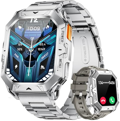 LIGE Militär Smartwatch Herren, Sportuhr Herren mit Telefonfunktion 1000mAh großer Akku/2.13” AMOLED Display, 100+ Sportmodi Fitnessuhr, 24/7 Herzfrequenz/Schlafmonitor/IP68/Kompass für Android iOS