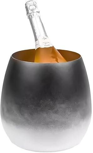 POVVFRTY Ice Bucket,Champagne Bucket, with Shovel Metal Champagne Bucket for Parties Wine Beer Club Bar Wedding Indoor or Outdoor Ice Container/1459(Black)
