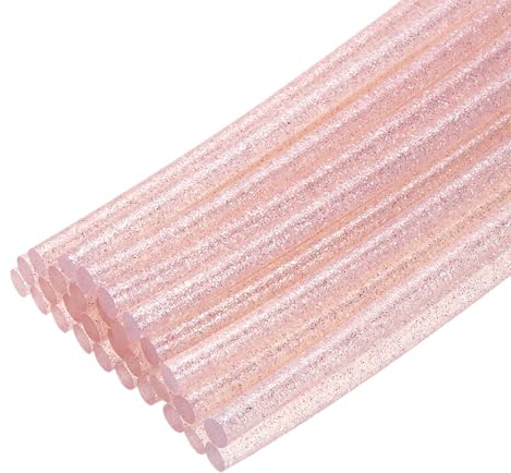 QUARKZMAN 30Pz Stick Colla a Caldo Mini per Pistola per Colla, 8 x 0.28 Colla a Caldo Bastoncini Piccoli Ricariche per Lavori Artistici Fai Da Te, Rosa Trasparente Glitteratoato