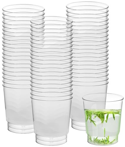 LEKEFETO Lot de 60 gobelets réutilisables de 200 ml, gobelets de fête empilables en matériau PS, gobelets transparents à cocktail pour mariages, fêtes et fêtes de jardin (7,4 x 6,8 cm)