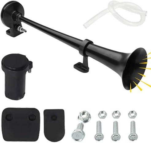 Luft Horn Kit, 12V 128db Luft Hupe, Hupe Luft Horn mit Kompressor, LKW Lufthorn Drucklufthorn für 12V PKW LKW Booten Motorrädern (Einzelrohr Schwarz)