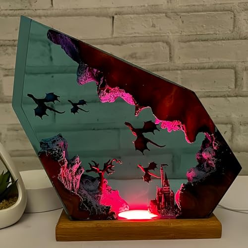 Drawelry 3D Harz Ozean Tier Figuren Nachtlicht Ornamente mit Holz Sockel USB-Kabel Epoxidharz Marine Statue Dekoration Mehrfarbige LED Nacht Lampe für Wohnzimmer Schlafzimmer Kinderzimmer Deko (A2)
