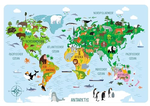 Smivyhp Schreibtischunterlage Leder, Schreibunterlage Kinder Kinderweltkarte Thema Mauspad Büropad Groß 60X40cm Schreibtischunterlage Kinder Abwischbar PU-Leder Rutschfest für Büro Home-Office