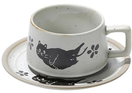 LOVIVER Tasse à thé et soucoupe Set en céramique Vintage Unique tasse de café de café pour eau Cappuccino Thé l'après-midi, Blanc