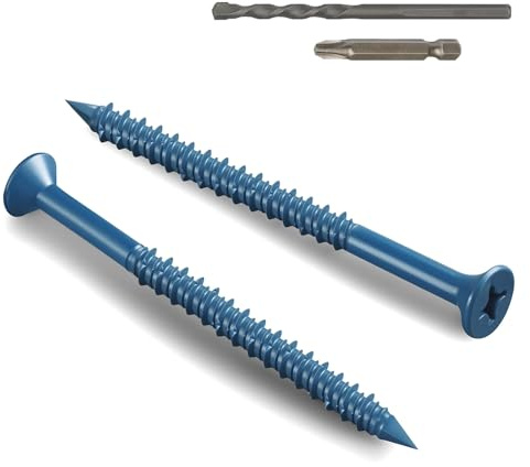 Wavanta 30Pcs M6.5 x 83mm Concrete Screws Anchor, Blue Flat Head with Screwdriver Bit and Drill Bit for Concrete, Masonry Brick Stucco Cement Block Screws, Diamond Point