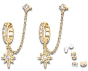 Gold Chains Double Piercing Earrings, 2 Pcs Earrings, Teen Dangle Earrings Tassel Drop Earrings