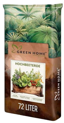 Green Home Hochbeeterde 72L - Hochbeet Erde mit Perliten, Kokosfasern, Rindenhumus & Weißtorf - gebrauchsfertige Erde für Gemüse, Kräuter und Hochbeet Grundfüllung - strukturstabile Gemüseerde