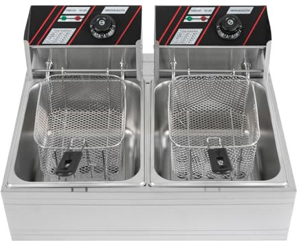 Friteuse électrique, 5000 W, 12 l, avec thermostat en acier inoxydable, avec friteuse à graisse, huile et technologie de zone froide