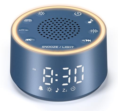 Dreamegg Sound Machine & Wecker – Weißrauschgerät mit 7 Wecktönen, Dimmbarem Nachtlicht (0-100%), für Schlaf, Büro und Reise – Praktisches Geschenk in Marineblau | Weißes Rauschen Gerät, 25 Beruhigende Geräusche, 10 Farben Nachtlicht, Timer, für Erwachsene und Kinder, Schlafzimmer