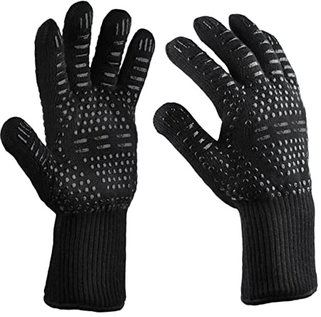 Operitacx Moufles D'isolation Thermique En Fibre Résistante Noirs, Protection Anti-feu Antidérapante, Moufles Cuisine Résistants Haute Température, Lot De 2 Pour Barbecue Et Cuisson