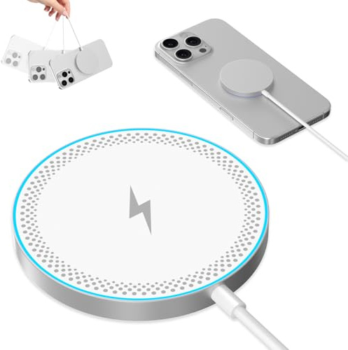 Chargeur Induction, Chargeur Mag-Safe Fil Chargeur Rapide Apple Mag-Safe pour iPhone 17/16/15/14/13/12 Series, Socle de Charge Magnétique sans Fil pour AirPods 3/2/Pro