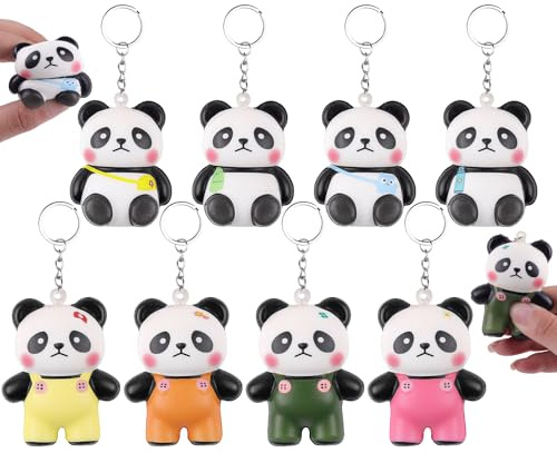 ANBOOR 8 teiliges Panda Squishy Schlüsselband Set, Niedliche langsam aufquellende Tier-Schaum-Squishy Süße Panda Stressabbau-Spielzeuge Für Kinder Und Erwachsene