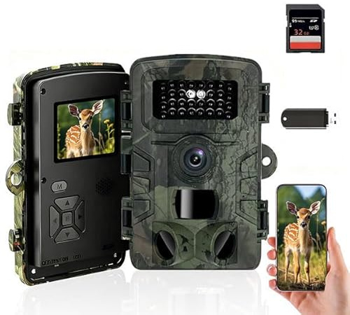 VIVIDRISE Wildkamera, 4K Wildtierkamera, Nachtsichtkamera mit WLAN & App, Tierkamera mit 32GB SD Karte & IP66 Wasserdicht 0,1s Auslösezeit, Bewegungssensor (4K Wildtierkamera mit WLAN & App)