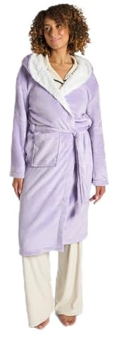 Sienna Dressing Gown Womens, Super Soft Warm Plush Flannel Fleece Hooded Bathrobe with Pockets Ladies Dressing Gown for Sleepwear Loungewear Gifts for Women, Lilac