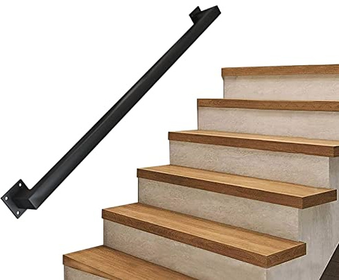 Indoor Outdoor Stair Railing - Black Metal Forged Wall Brackets Safety il with Square Tube Design Treppengeländer for Home & Garden (Size: 100cm)