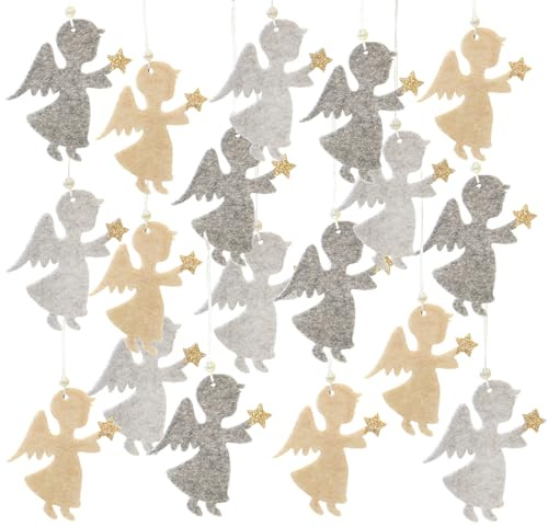 Filzengel Anhänger Set 18 Stück – Weihnachtsdeko zum Hängen 7,5 cm – Engel aus Filz mit Glitzerstern – Logbuch-Verlag