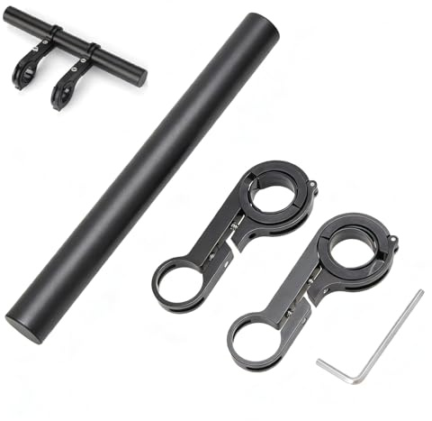 LifgWas Alargador de Manillar Bicicleta 20CM Barra de Extensión de Aluminio con Doble Abrazadera para Manillares 25-34mm Compatible con GPS, Ciclocomputador, Luz, Soporte para Móvil Negro