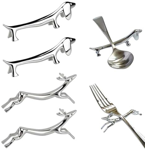 4 Stück Essstäbchenablage, Essstäbchen Bank Ablage schöner Hund Shpae Löffel Gabel Halter, Rentier Halter, Messerbänkchen Edelstahl Gabel Stand Löffel Geschirr Rack Halter Utensil Besteck