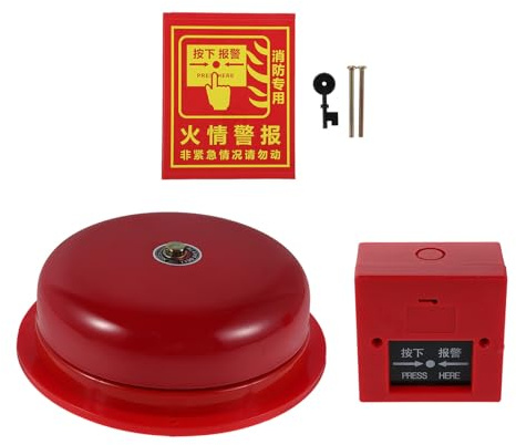 Veemoon Red 6-Inch Fire Alarm Electric Bell with Surface Mount Call Point Button Industrial Commercial Fire Safety Equipment for Emergency and Building Security