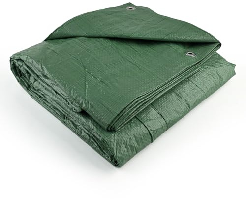 Flatro Waterproof Tarpaulin Sheet (5ft x 8.7ft) / (1.7m x 2.65m) Green Tarpaulin with Reinforced Eyelets | UV/Tear Resistant Multipurpose Weatherproof Tarp for Garden, Farming and Camping