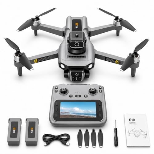 K19 GPS Drohne mit 4K Kamera, Fernbedienung mit Live-Display, 600m Reichweite, 360° Hindernisvermeidung, Follow-Me, Auto-Return, Bürstenlose Motoren, 40 Min Flugzeit