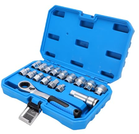 Jelquix Juego de Dados Pasantes, 17 Piezas Dados con Impulsor de 3/8 y 1/2 con Llave de Trinquete Reversible, Incluye Tamaños de 10 a 24mm y Caja de Almacenamiento, Ideal para Reparación de