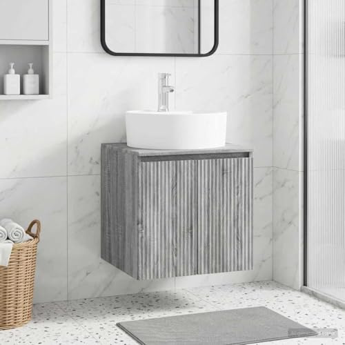 Tonture Lavabo mural gris Sonoma avec matériau en bois, 49,5 x 44,5 x 65 cm, meuble de salle de bain avec espace de rangement et portes battantes, meuble de lavabo suspendu pour salle de bain et WC