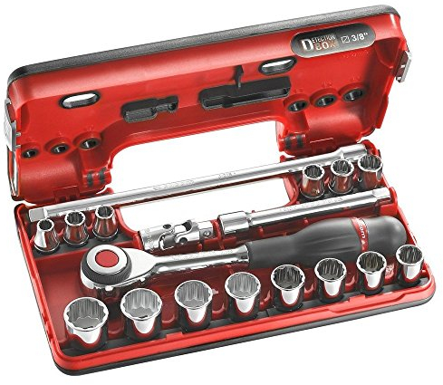 FACOM - Coffret Douilles 12 Pans - J.360DBOX112 - Jeu de 18 Pièces - Cliquet 3/8, Douilles, Joint Universel et Rallonges de Verrouillage - Robuste et Durable - Outillage à Main