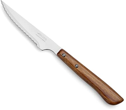 Arcos Cuchillos de Mesa - Cuchillo Chuletero Cuchillo de Mesa - Hoja de Acero Inoxidable Nitrum 105 mm - Mango de Nylon - Color Marrón