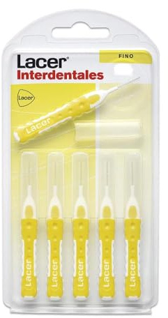 LACER - Cepillo Interdental Recto Fino 6 Unidades, Mango Bimaterial y Antideslizante, Cuello Flexible, Máxima Eficacia, Filamentos Tynex, Previene y Elimina la Placa Bacteriana