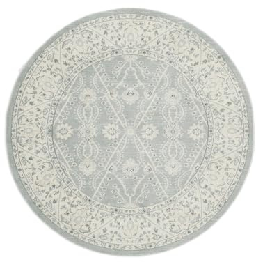 RugVista Ziegler Madison Teppich, Ø 150 cm, Hell Blau/Cremeweiß Beige | Rund, Niedriger Stapel, Nur chemische Reinigung, Oeko-Tex 100, Wohnzimmer, Esszimmer, Schlafzimmer, Diele