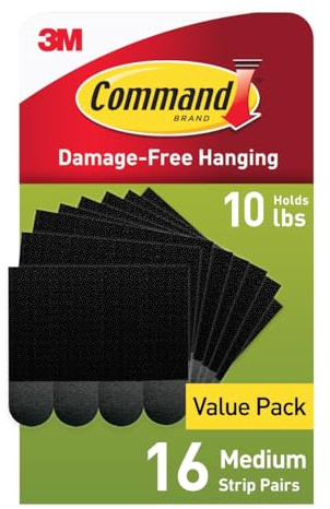 Command 10 lb Medium 16 Pairs Picture Hanging Strips (32 Strips), Damage-Free Hangers for Picture Frames, No Tools Required, Great for Home Room Wall Decor, Black Adhesive