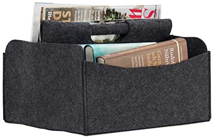 Relaxdays Zeitungskorb aus Filz, H x B x T: 22 x 31 x 29 cm, 2 Fächer, mit Griff, faltbarer Zeitungsständer, anthrazit
