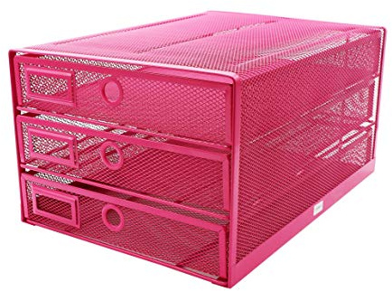Exerz Papier Sortierer mit 3 Schubladen/A4 Dokumente/Schubladenbox - Drahtgeflecht Büroablage/Aufbewahrung Ordner/Schnellhefter/Organisator/Schreibtisch Multifunktions (Rosa)